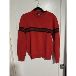VTG Lido Sports Wool Knit Sweater Men's SZ MEDIUM Red Striped USA Made Retro